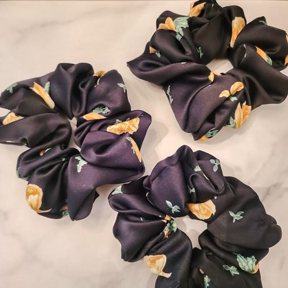Black Floral Oversized Scrunchies